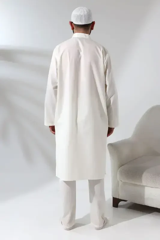 Мужской костюм для хаджа и умры, афганский комплект из двух частей, верх и низ, кремовый-кремовый - 2
