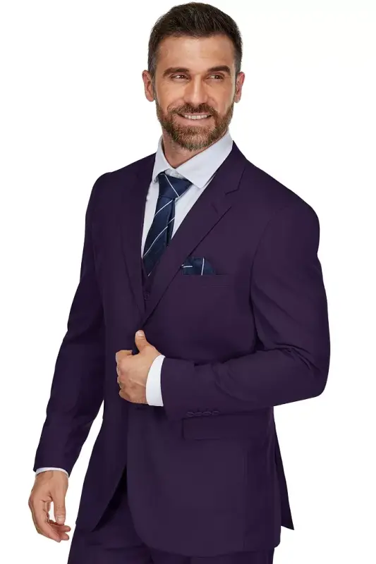 Men's 3-Piece Classic Fit Performance Stretch Suit-Plum - 2