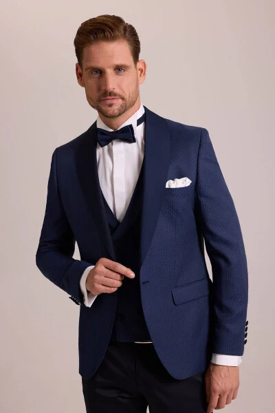 Мужской костюм жениха с жилетом, приталенный, с воротником-шалью, модель «Парламент» - YSF (1)