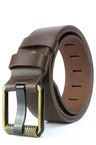 Мужской Кожаный Ремень Hakkı 4,5 см. Джинсовый Ремень Темно-синий-СВЕТЛО-КОРИЧНЕВЫЙ - 1