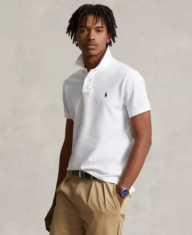 Мужской крой Slim Fit Меш поло-футболка Белый - 1