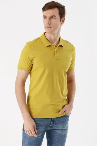 Мужской Лимонный Плесень Basic Однотонный 100% Хлопок Slim Fit Узкий Короткий Рукав Футболка Поло - MORVEN (1)