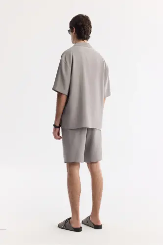 Мужской Nardo Oversize Fit Серая рубашка-апаж из модала - 4