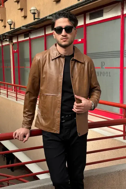 Мужской, Новый Сезон, Slim fit (узкий крой), застежка-кнопки, Искусственная Кожа, Куртка-Пиджак USEDD04-TABA - 3