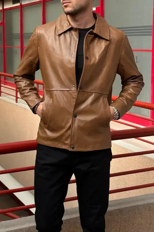 Мужской, Новый Сезон, Slim fit (узкий крой), застежка-кнопки, Искусственная Кожа, Куртка-Пиджак USEDD04-TABA - 5