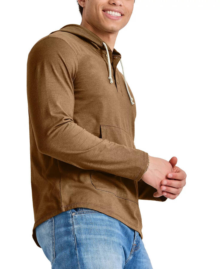 Мужской оригинальный хлопковый свитер с капюшоном Henley Acorn Brown - 5