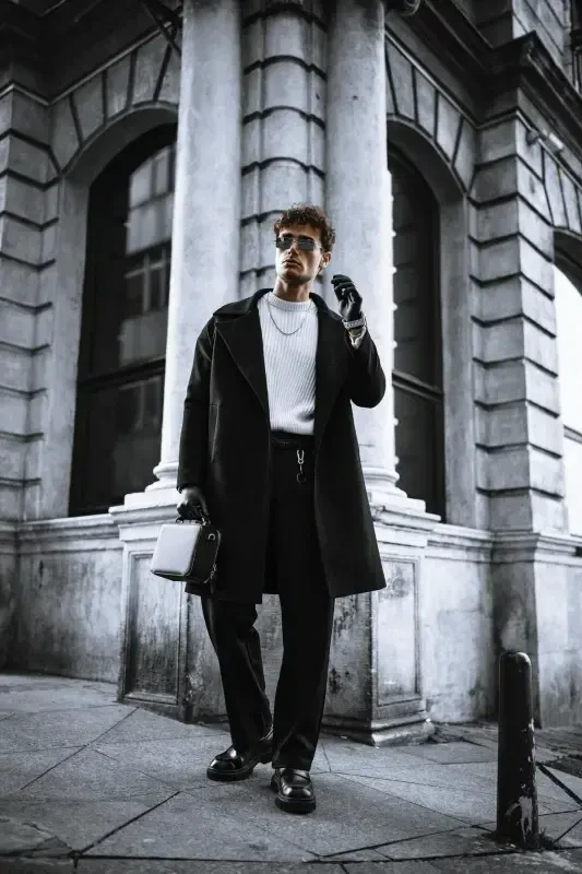 Мужской Оверсайз Кашемировое Пальто Черный - 4