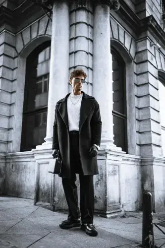 Мужской Оверсайз Кашемировое Пальто Черный - 6