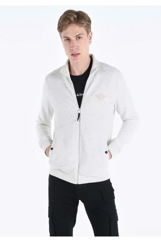 Мужской пиджак с молнией цвета слоновой кости Slim Fit - 1