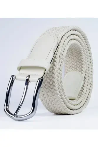 Мужской ремень плетеный эластичный стрейч-КРЕМ - 1