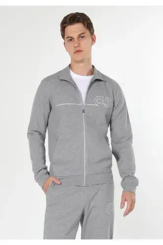 Мужской серый пиджак с молнией, принт, slim fit (Cl1059647) - 4