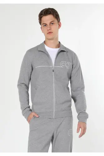 Мужской серый пиджак с молнией, принт, slim fit (Cl1059647) - 4
