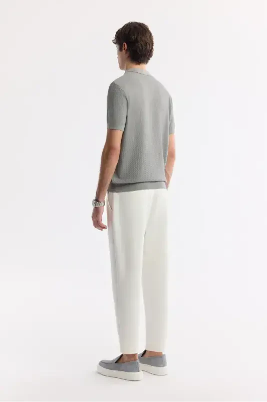 Мужской Серый Regular Fit Polo Воротник Текстурный Трикотаж Футболка B005120-Серый - 4