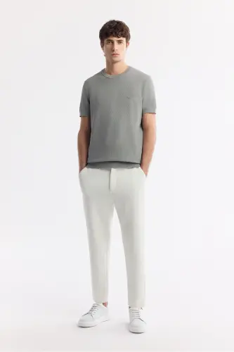 Мужской серый трикотажный T-shirt с текстурой, круглый вырез, Regular Fit, B005119-Gri - 5