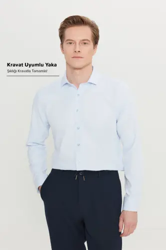 Мужской синий легко гладится Slim Fit узкий итальянский воротник текстурированная рубашка - синий - 2