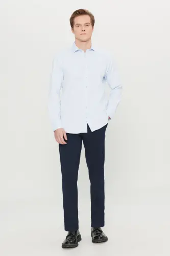 Мужской синий легко гладится Slim Fit узкий итальянский воротник текстурированная рубашка - синий - 3