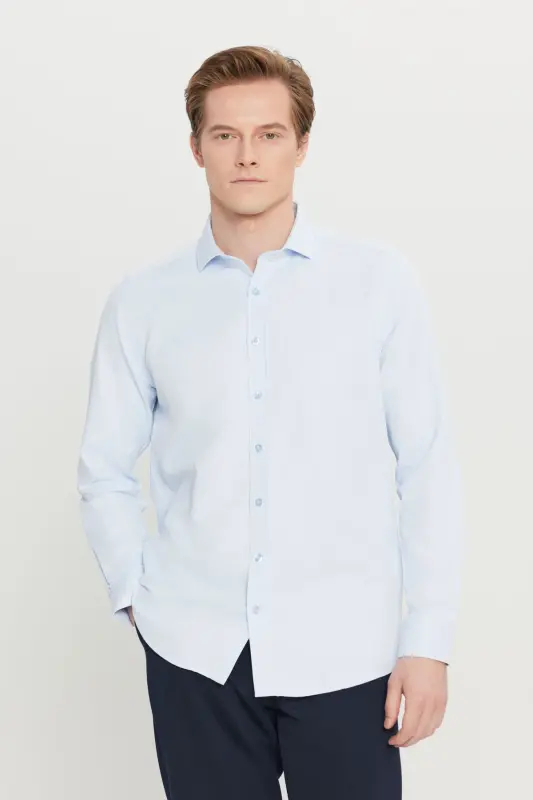 Мужской синий легко гладится Slim Fit узкий итальянский воротник текстурированная рубашка - синий - 4
