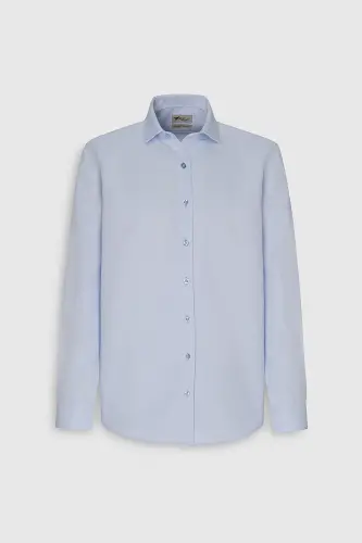 Мужской синий легко гладится Slim Fit узкий итальянский воротник текстурированная рубашка - синий - 8