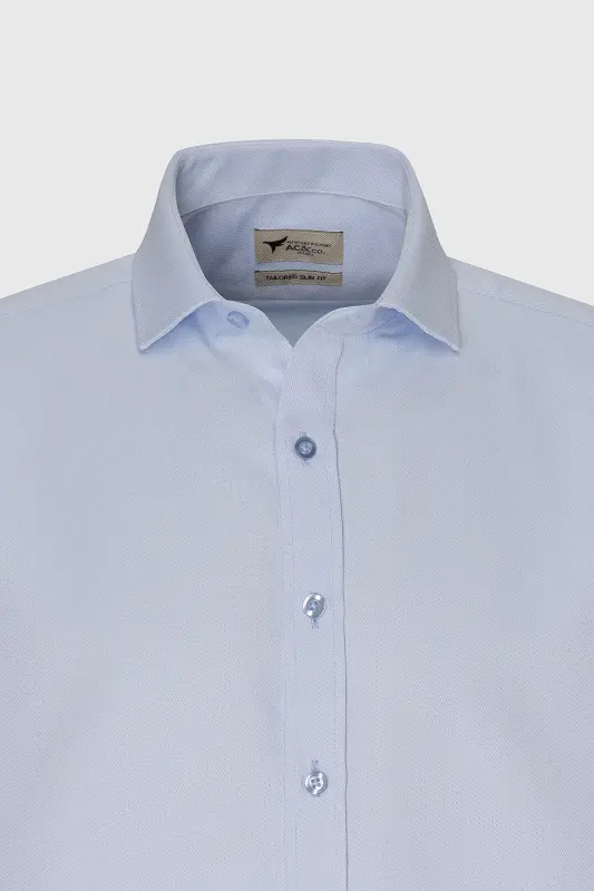 Мужской синий легко гладится Slim Fit узкий итальянский воротник текстурированная рубашка - синий - 9