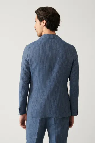 Мужской синий пиджак от костюма Linen Touch без подкладки A41y4060-Синий - 4