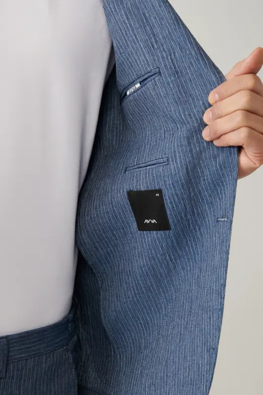 Мужской синий пиджак от костюма Linen Touch без подкладки A41y4060-Синий - 5