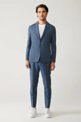 Мужской синий пиджак от костюма Linen Touch без подкладки A41y4060-Синий - 6