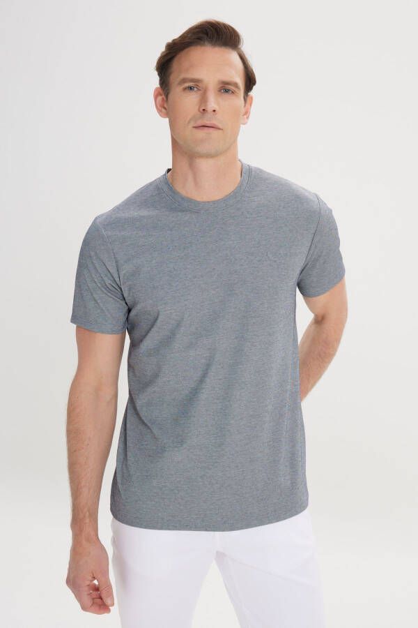 Мужской Синий Slim Fit Узкий Крой Велосипедный Вырез Хлопок - 1