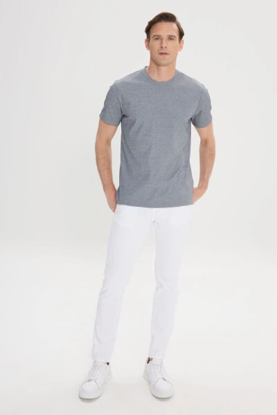 Мужской Синий Slim Fit Узкий Крой Велосипедный Вырез Хлопок - ALTINYILDIZ CLASSICS (1)