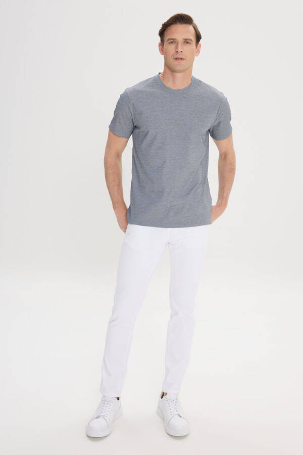 Мужской Синий Slim Fit Узкий Крой Велосипедный Вырез Хлопок - 2