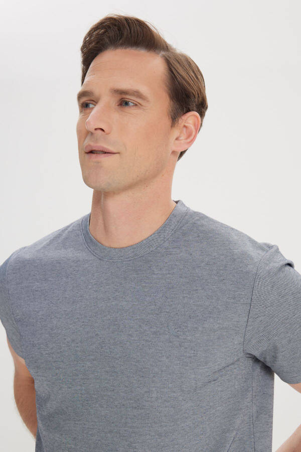 Мужской Синий Slim Fit Узкий Крой Велосипедный Вырез Хлопок - 4