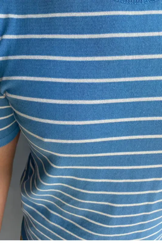 Мужской синий трикотажный T-Shirt в рубчик из акрила и хлопка с короткими рукавами - Синий - 2