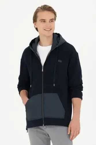 Мужской синий вязаный кардиган - 3