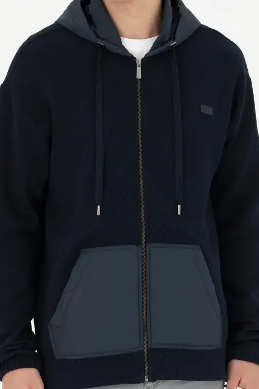 Мужской синий вязаный кардиган - 5