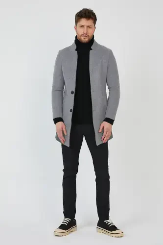 Мужской Slim Fit кашемировое пальто дымчатого цвета - 3