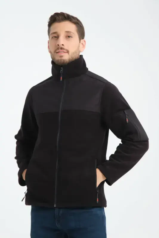 Мужской софтшелл на молнии с флисовой подкладкой и отделкой. 3 кармана, водо- и ветронепроницаемая грудь - черный - 7