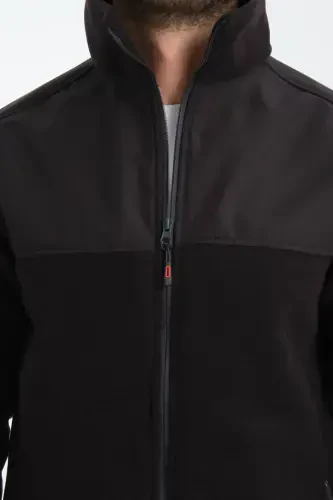 Мужской софтшелл на молнии с флисовой подкладкой и отделкой. 3 кармана, водо- и ветронепроницаемая грудь - черный - 8