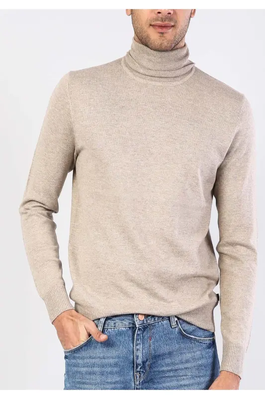 Мужской свитер бежевого цвета Slim Fit Fisherman - 1