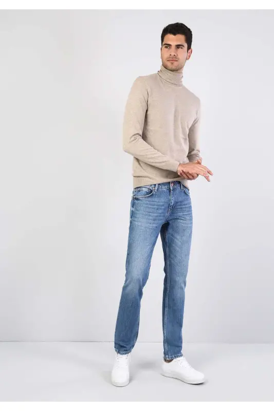 Мужской свитер бежевого цвета Slim Fit Fisherman - 3