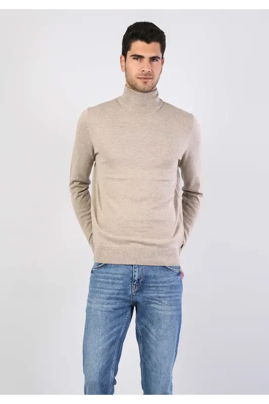 Мужской свитер бежевого цвета Slim Fit Fisherman - 4
