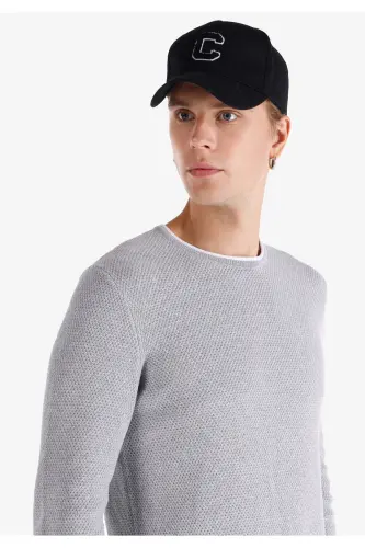 Мужской свитер с круглым вырезом, серый, slim fit. - 4
