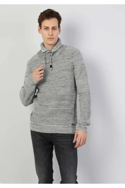 Мужской свитер серого меланжа с V-образным вырезом Slim Fit - 3