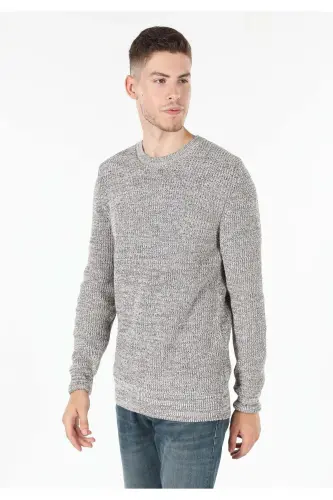 Мужской свитер Slim Fit с круглым вырезом, облегающий, бежевый (Cl1059927) - 1