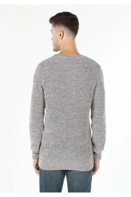 Мужской свитер Slim Fit с круглым вырезом, облегающий, бежевый (Cl1059927) - 2