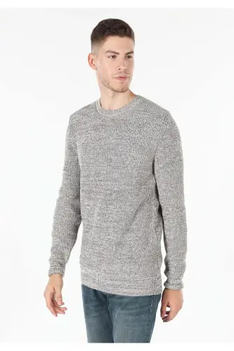 Мужской свитер Slim Fit с круглым вырезом, облегающий, бежевый (Cl1059927) - 1