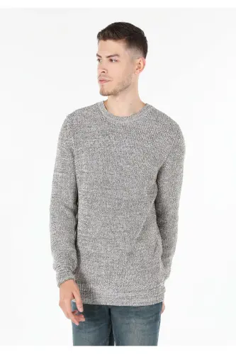 Мужской свитер Slim Fit с круглым вырезом, облегающий, бежевый (Cl1059927) - 3