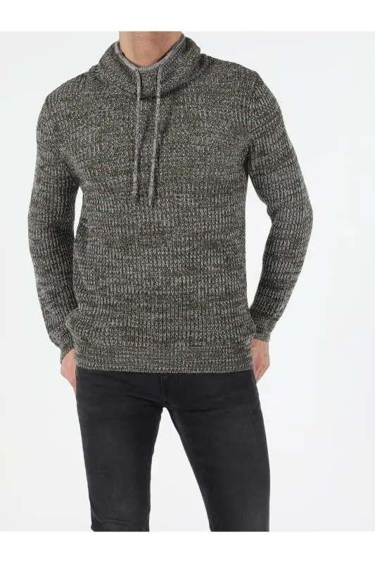 Мужской свитер хаки с круглым вырезом Slim Fit - 3