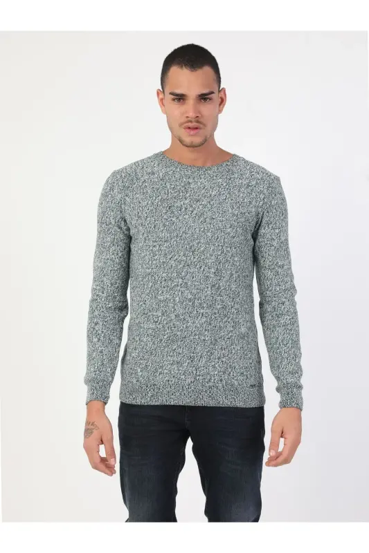 Мужской свитер зеленого цвета с воротником-поло Slim Fit - 4