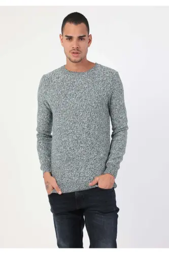 Мужской свитер зеленого цвета с воротником-поло Slim Fit - 3