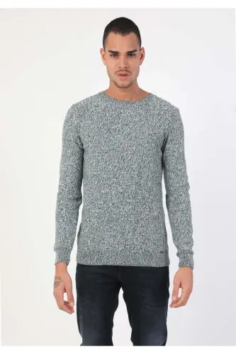 Мужской свитер зеленого цвета с воротником-поло Slim Fit - 4