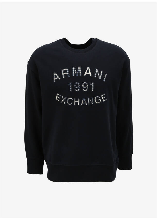 Мужской свитшот Armani Exchange с круглым вырезом темно-синего цвета 6RZMGA 1583 DEEP NAVY - 3